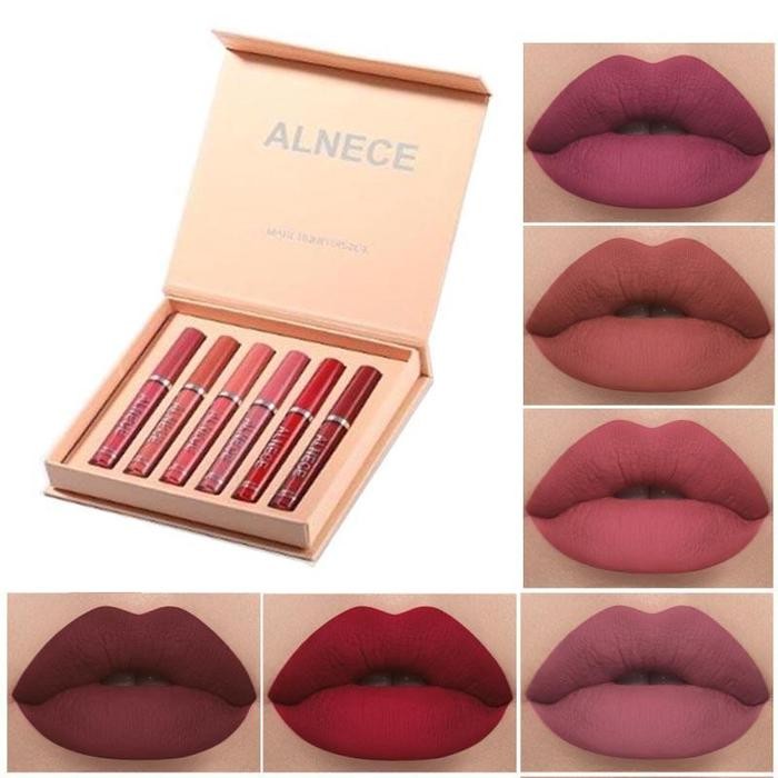 ALNECE#001  Lasting Glossy Lipgloss 6-pack Liquid Lipstick Gloss Lipstik - A
