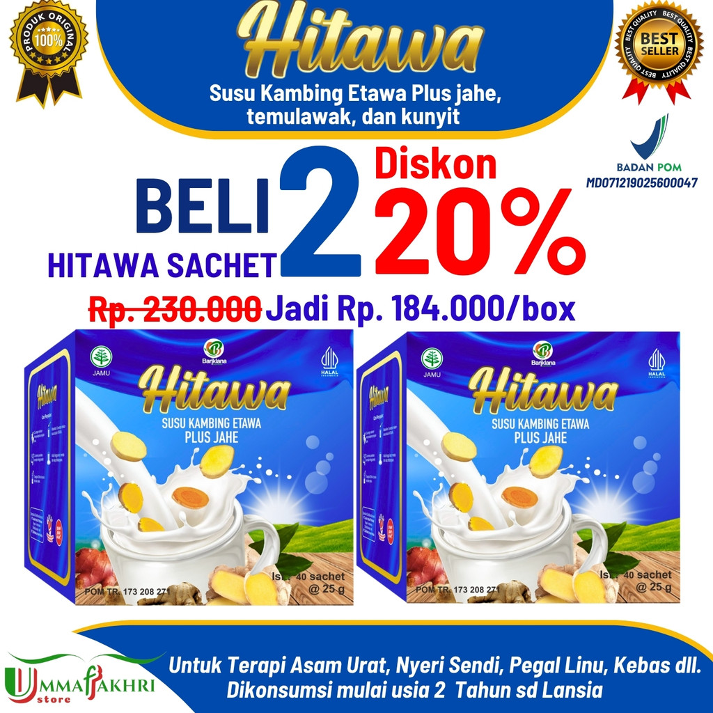 

HITAWA SACHET 2 BOX isi 80 sachet susu etawa plus jahe - Untuk Terapi Tulang dan Sendi