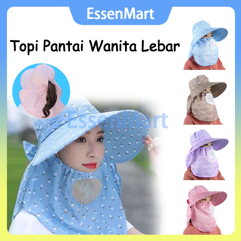 Topi Wanita / Topi Masker / Topi Pantai Wanita Lebar / Topi Pantai Visor Lipat Wanita Lebar