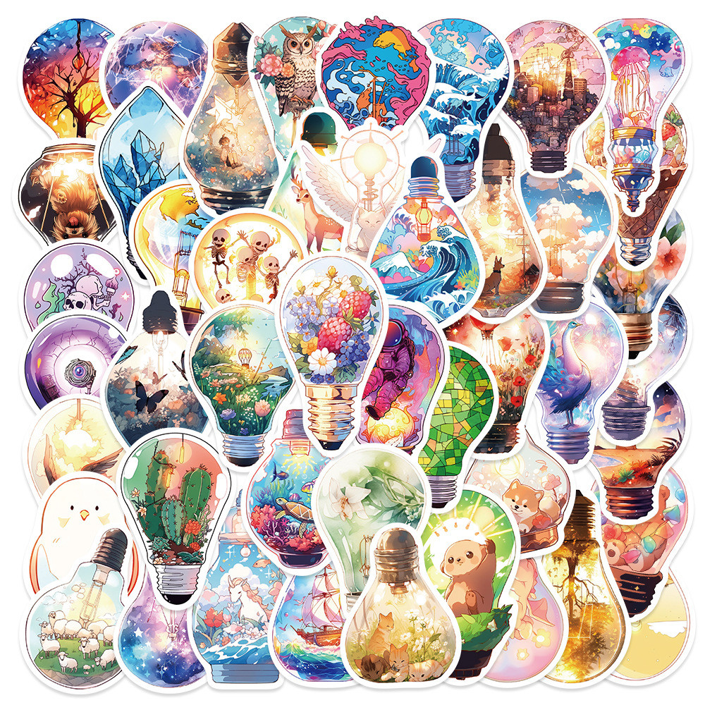 

10/30/50pcs INS Style Fantastic Light Bulb World Cartoon Aesthetic Stickers Cute Decal Laptop Graffiti Girl Gradient Sticker Toy