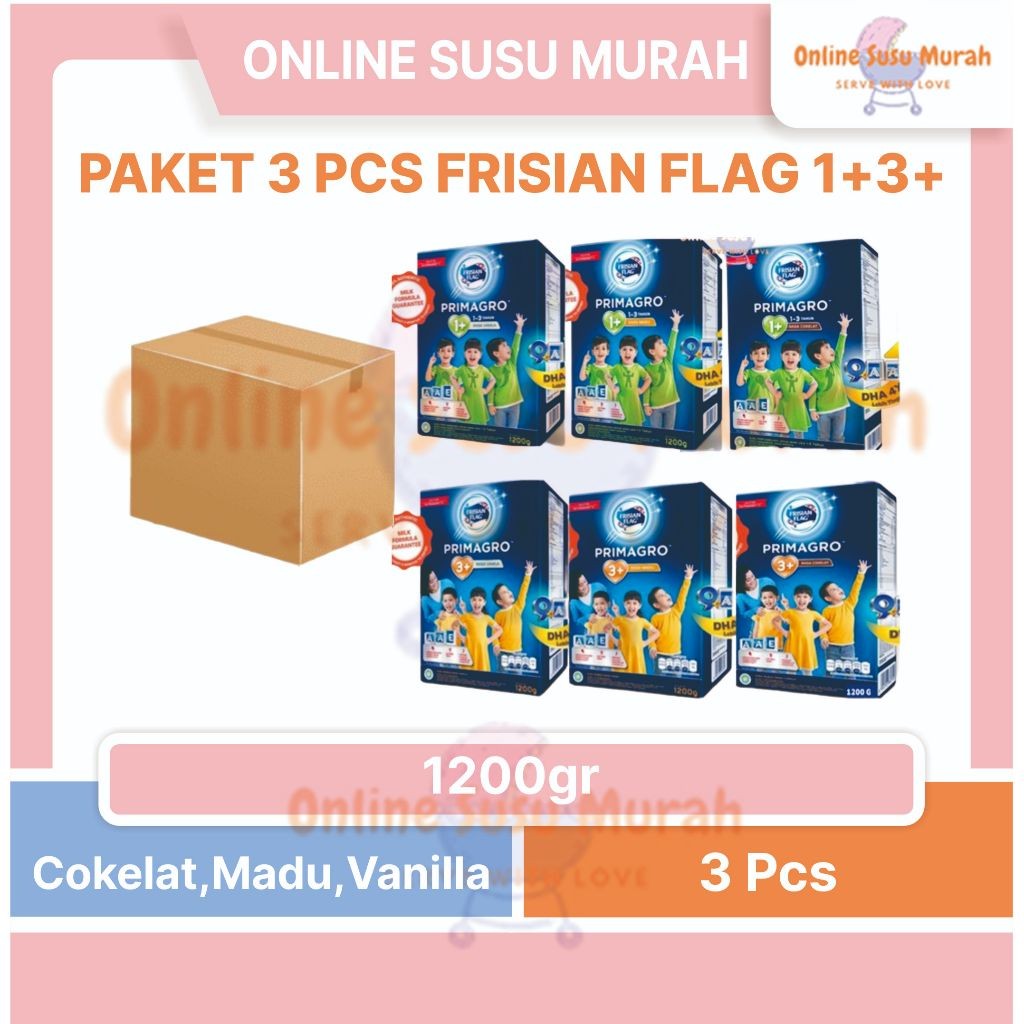 

{PAKET 3 KOTAK} Frisian Flag Primagro 1+ 3+ Vanila Madu Coklat - 1200gr SSKD