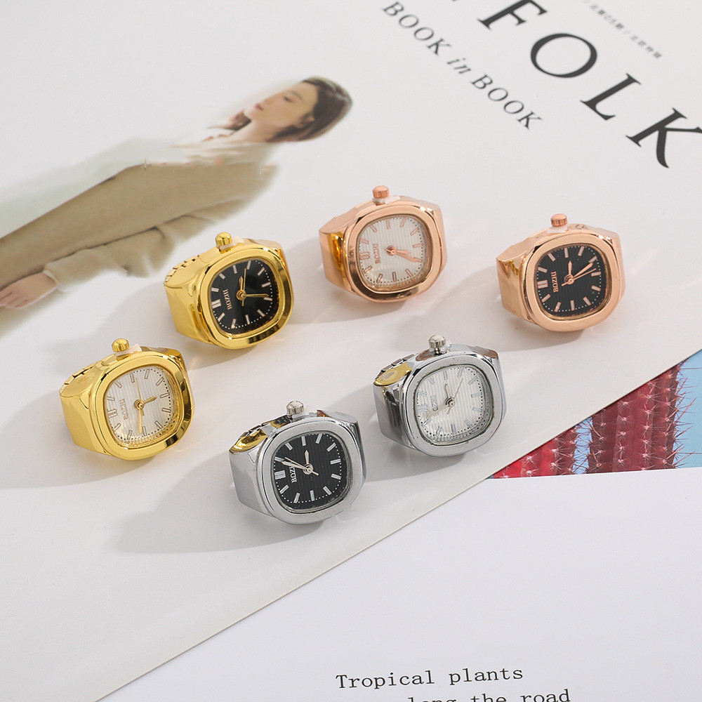 

WLP Creative New Punk Square Dial Quartz Watches Rings for Women Men Couples Mini Elastic Strap Alloy Watch Finger Ring Jewelry