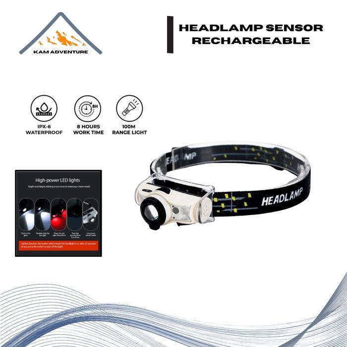 Senter kepala headlamp sensor rechargeable camping outdoor  tahan lama