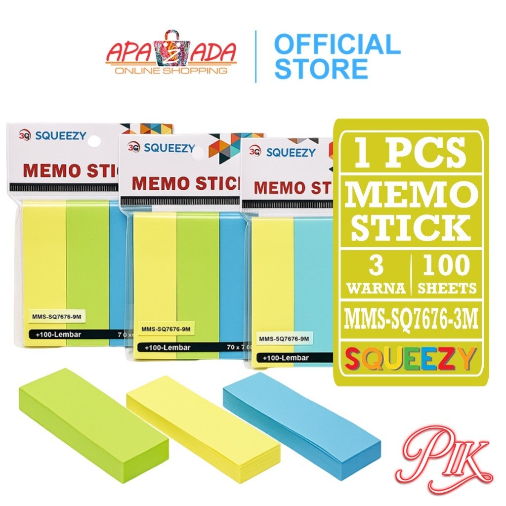 

Sticky Note Warna Strip [1 Pcs - 100 Lembar] / Memo Stick Squeezy 3 Warna MMS-SQ7676-3M