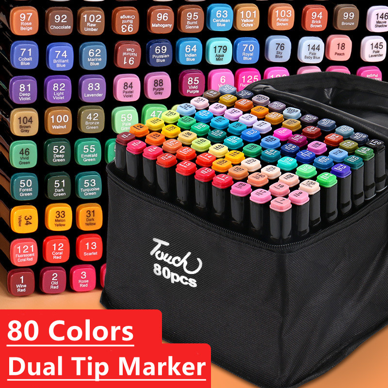 

80 Colors Dual Tip Art Marker Pen Set for Draw Sketching Based Markers Pens Graffiti Manga School Art Supplies