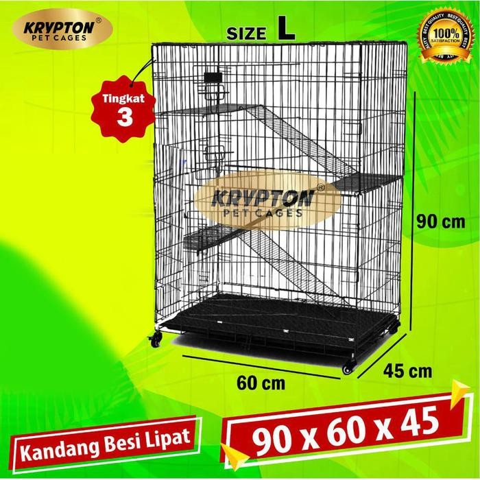 Kandang Kucing Tingkat 3 Size L 90x60x45 + RODA - KRYPTON