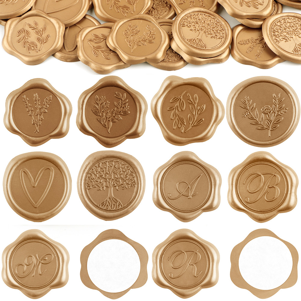 

30pcs/set Seal Wax Stamp Stickers with Strong Self-adhesive Olive Branch Tree Letter A/B/M/R Design Stamps DIY Invitations Gift