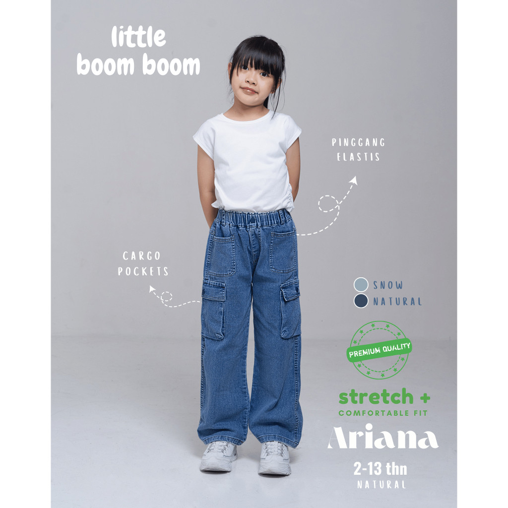 HAIBRIZ_SHOP LITTLE BOOM BOOM - Celana Anak Perempuan Cargo Jeans Panjang 1- 13 Tahun
