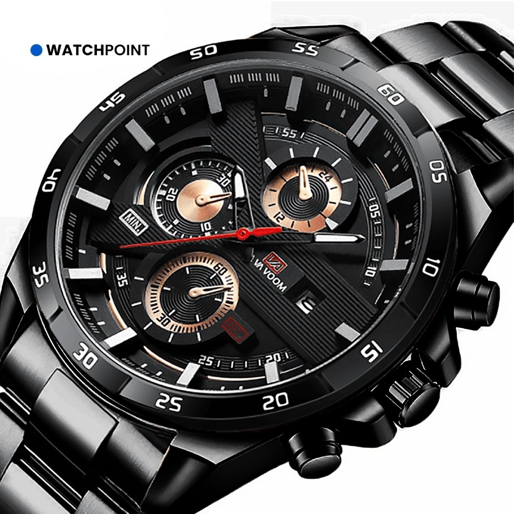 VAVA VOOM Jam tangan Pria Anti Air Stainless Steel kalender Original Arloji Cowok Fashion Men Watch