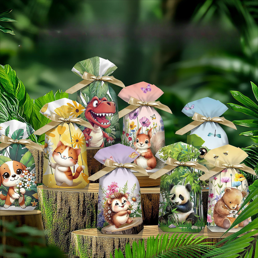 

10PC PLASTIK SERUT GOODIE BAG BINGKISAN KUE PERMEN HAMPERS MOTIF ANIMAL HEWAN ANJING BERUANG DINOSAURUS LANDAK KUCING PANDA