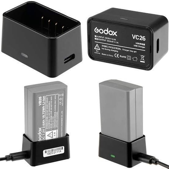 GODOX VC26 + VC1 USB Cable Charger Adapter VB-26 Battery V1 / V860IIICO