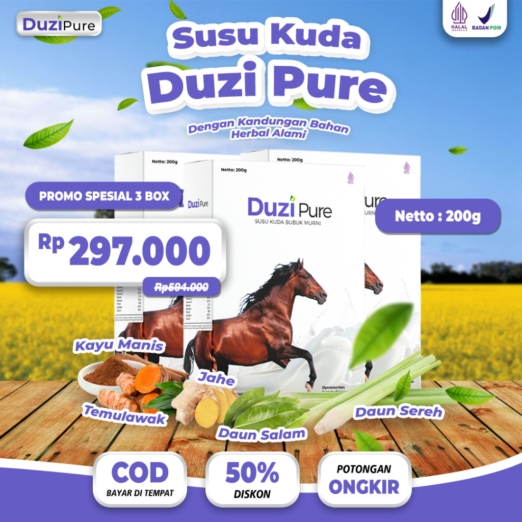 

Duzi Pure Susu Kuda Bubuk Asli Lombok Isi 3 Box