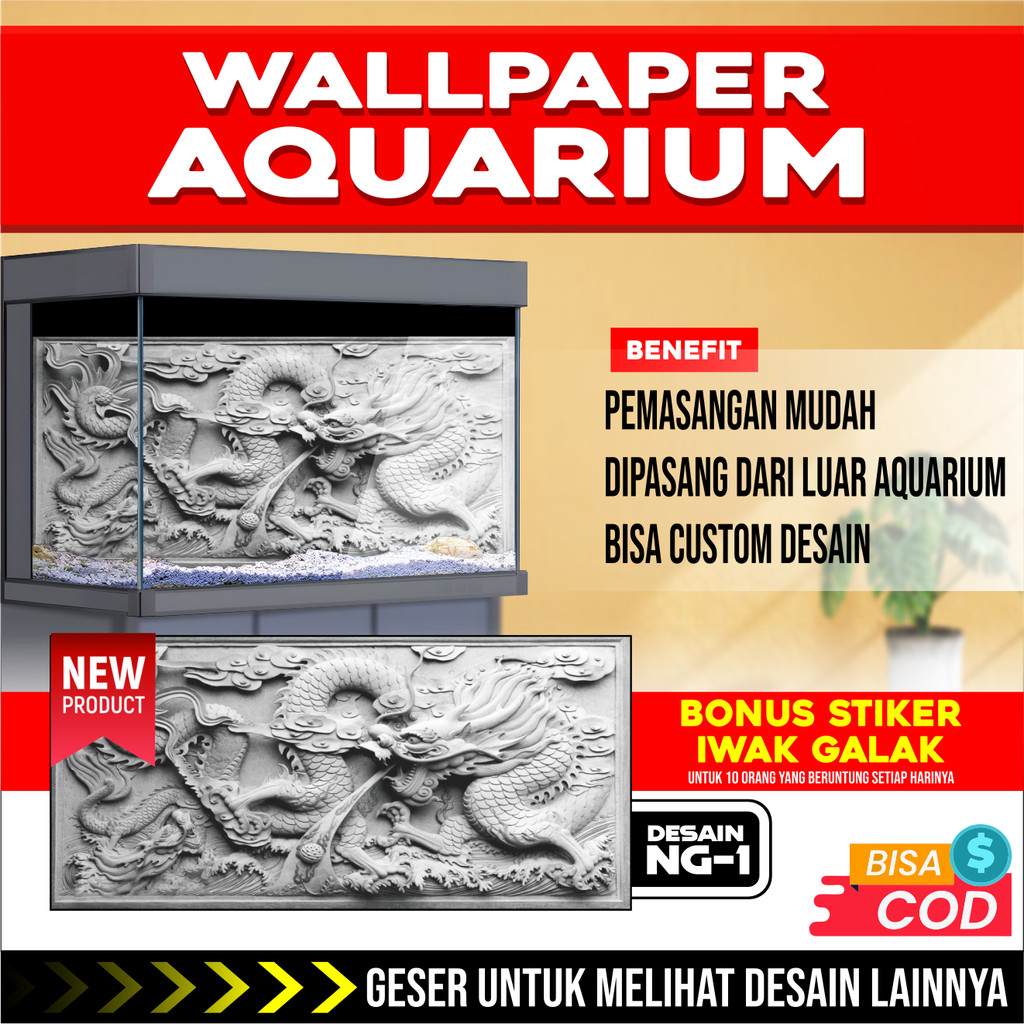 STICKER AQUARIUM TEMA NAGA DRAGON,STIKER AKUARIUM,AQUASCAPE,STIKER KACA AQUARIUM,BACKGROUND AQUARIUM