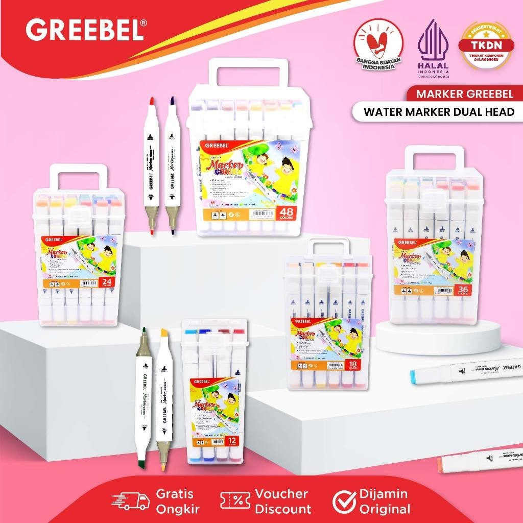 

GREEBEL Spidol Water Marker Dual Head / Sketsa Marker Set Spidol Warna Warni 12 18 24 36 48 Warna