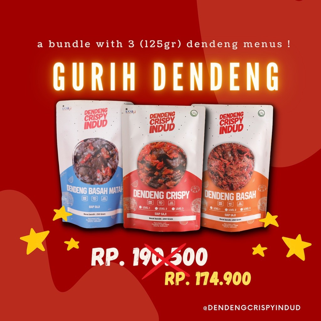 

Gurih Dendeng Indud Isi 3 - Dendeng Komplit Crispy - Basah - Matah 125gr / 250gr