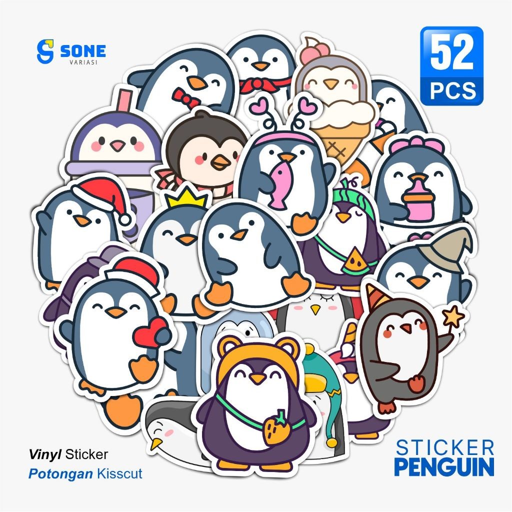 

Sticker Pack PENGUIN LUCU / Sticker Kartun Anak Paper Vinyl Waterproof Glossy Dekorasi Buku Jurnal