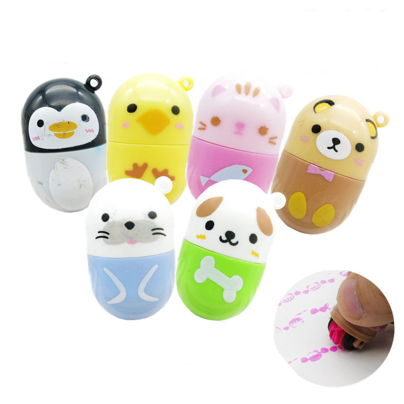 

6pcs Cute DIY Scroll Wheel Children Stamps Toy Girl Gift Portable Cartoon Animals Scrapbooking Stamper Painting Photo Album