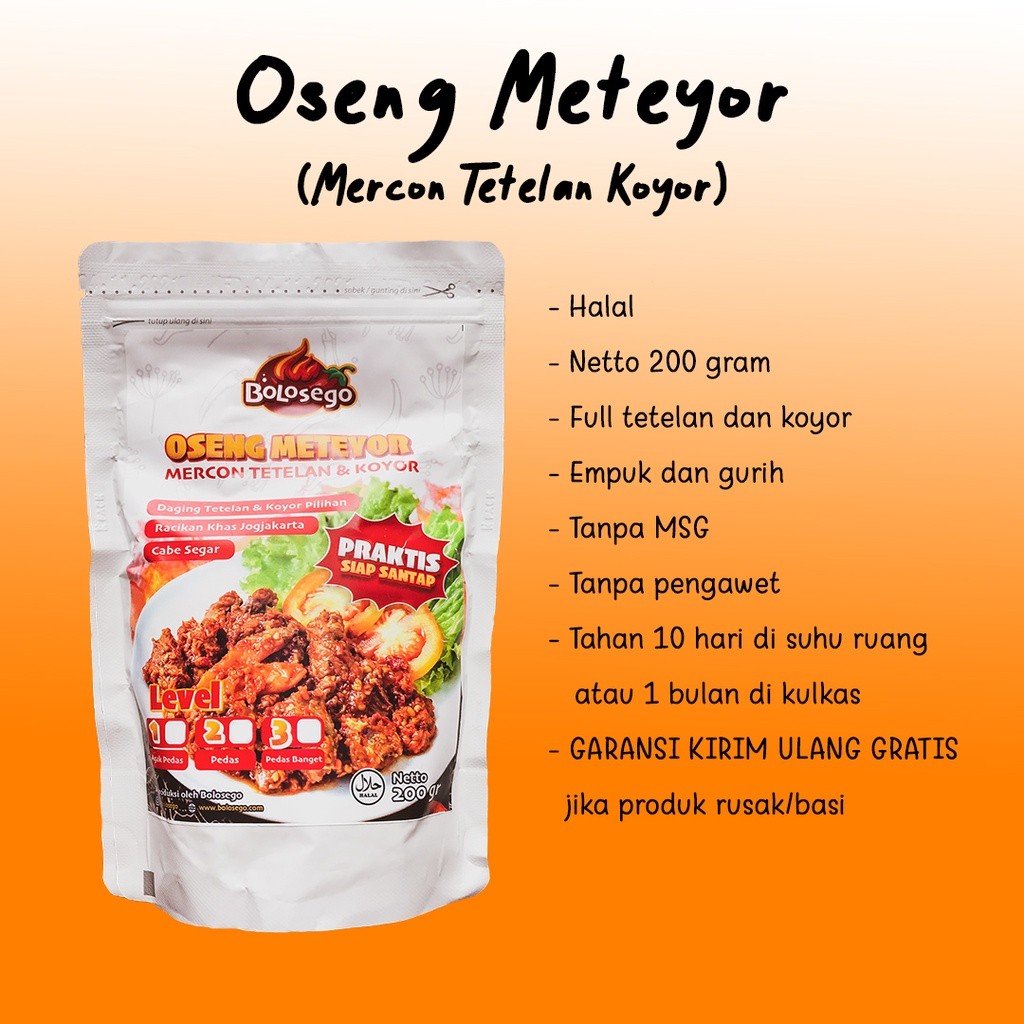 

TERMURAH! BOLOSEGO Oseng METEYOR (Mercon Tetelan Koyor)