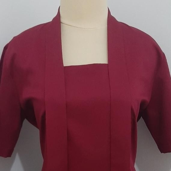 

Kebaya Kutubaru Katun Lengan Pendek - Maroon, XL