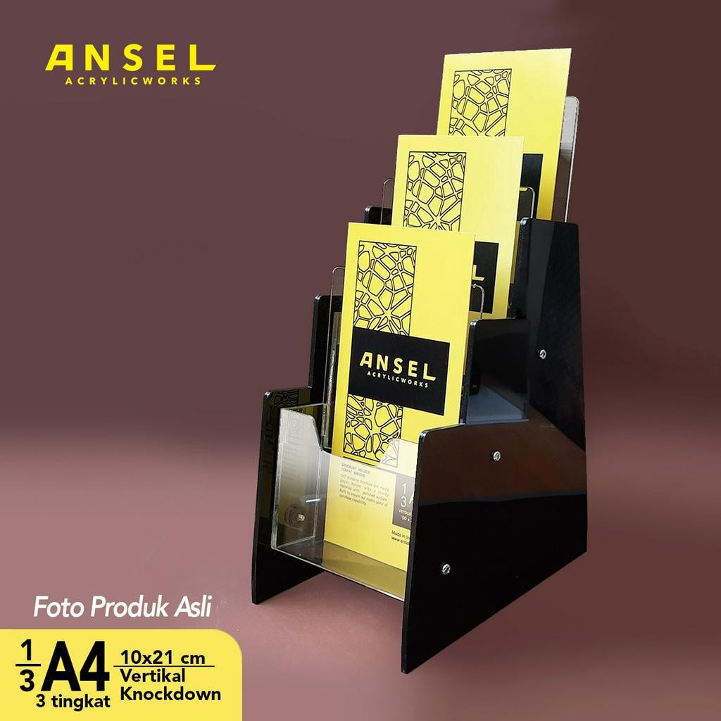 

ANSEL Tempat Brosur Akrilik /Acrylic Flyer Holder - 1/3 A4 -Tipe C 3 Susun