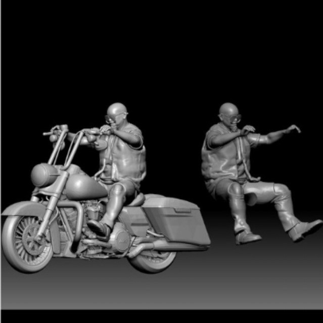 Miniatur motor harley + biker Diorama Diecast Skala 64