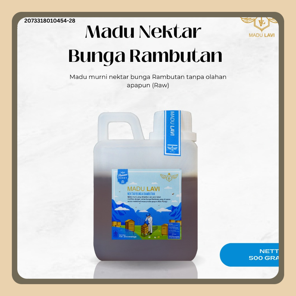 

Madu Lavi Murni Asli 500gr Grade A Nektar Rambutan 100% Alami Pure Natural Raw Honey