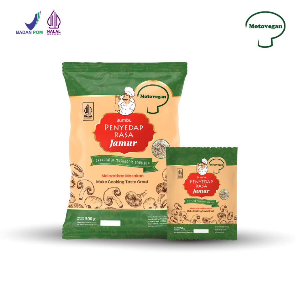 

NEW Motovegan Paket Hemat Kaldu Jamur Non Msg 500Gr Dan 50Gr PREMIUM