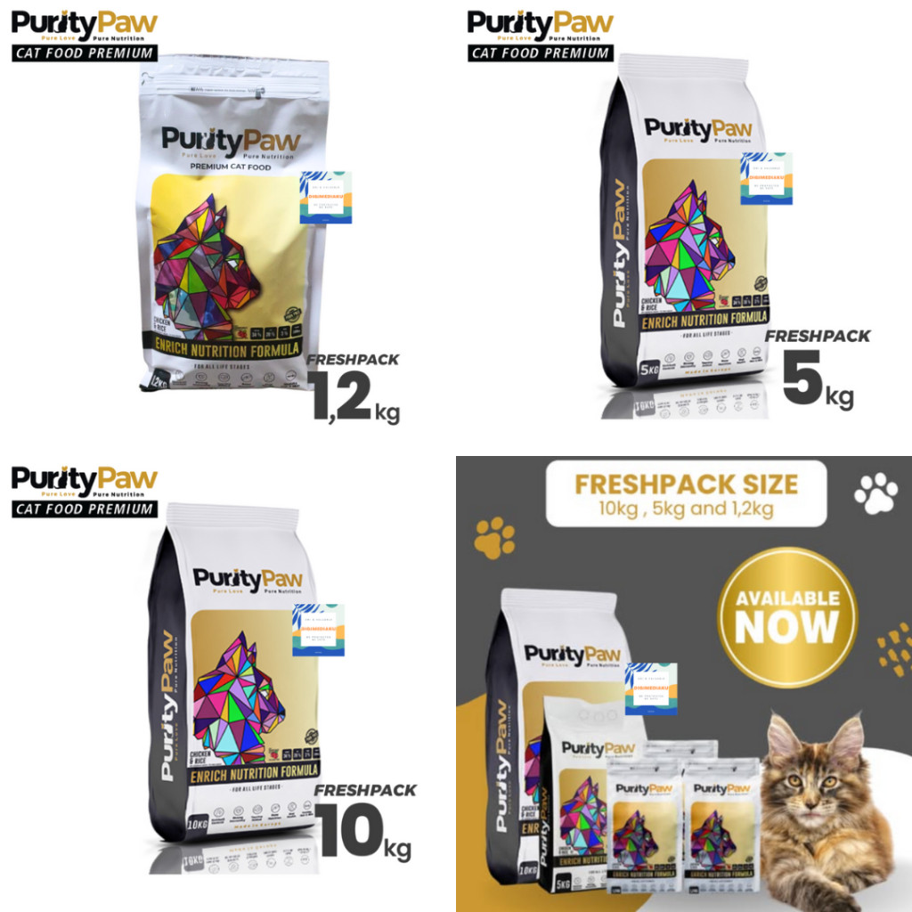 PURITY PAW CAT FOOD 10 kg PURITY PAW 5 kg PURITY PAW 1.2 kg FRESHPACK All Life Stages Made in Europe