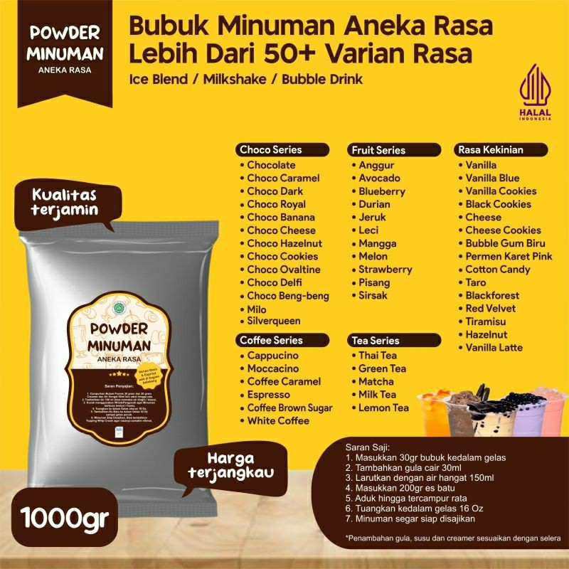 

Bubuk Serbuk Minuman 1 Kg Aneka Rasa Standar Bubuk Minuman Kekinian 1000 Gram Powder Boba Drink