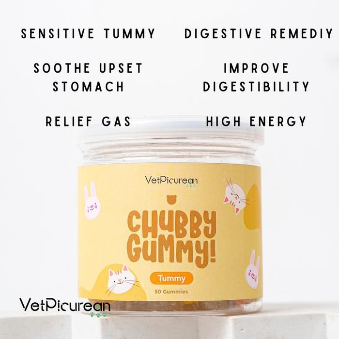 CHUBBY Gummy TUMMY - Vitamin Anjing Kucing Pencernaan Super Food (Fennel Extract / Bee Pollen / Hone