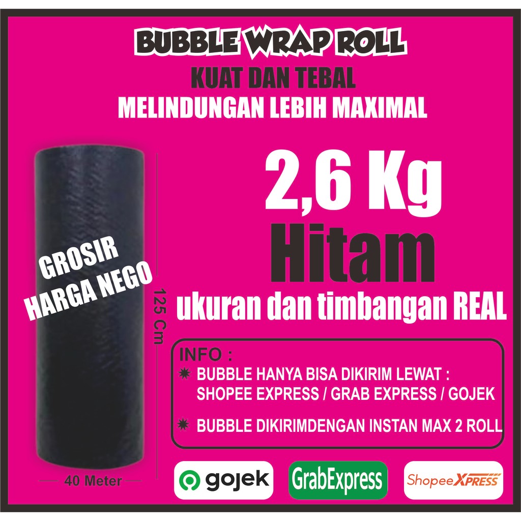 

Bubble Wrap Warna Hitam Berat 2.6kg 40 meter bubble wrap PALING MURAH