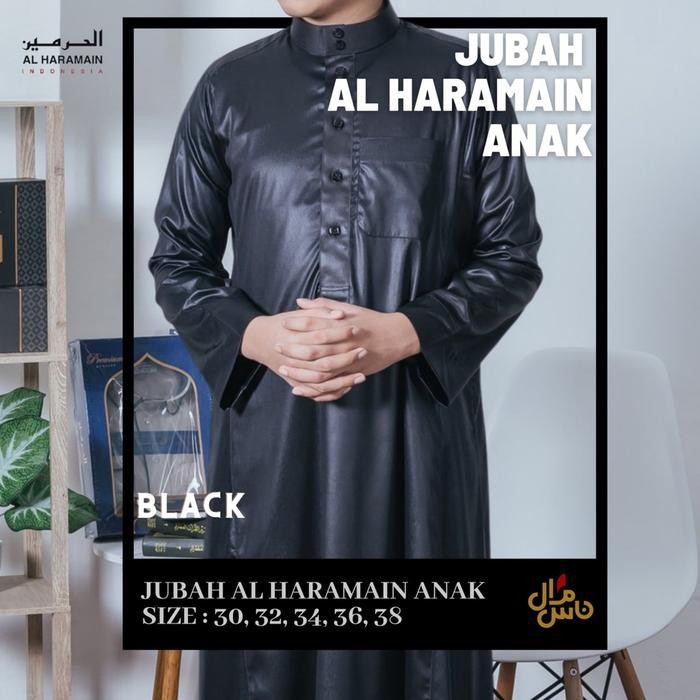 Jubah Arab Saudi Anak Laki Laki Al haramain Premium Non Manset - Hitam, 30
