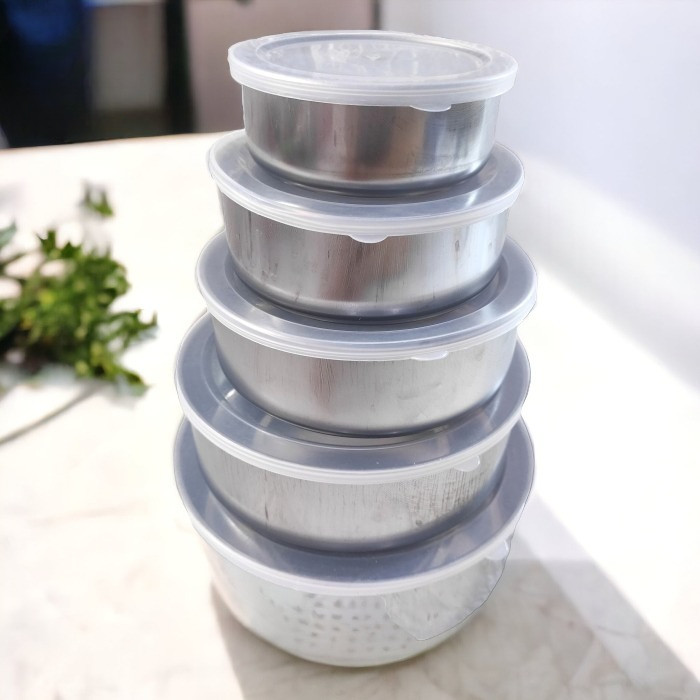 Baskom Stainless Tutup Plastik Wadah Minyak Dan Lauk Mangkok Tutup Plastik