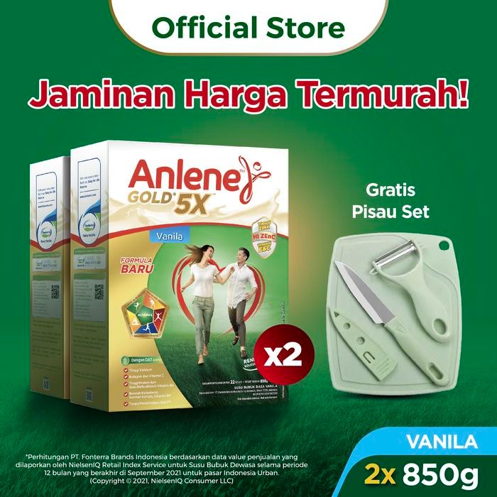 

[[PROMO]] Anlene Gold 5X Susu Bubuk Vanila 2 x 850g Free Gift - Pisau Set