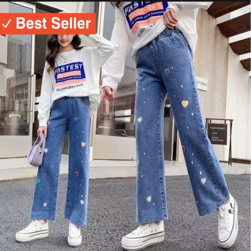 Style Kekinian Fashion Anak Keren Murah / CELANA KULOT LOSSE ANAK-ANAK TANGGUNG MOTIF BORDIR LOVE PE