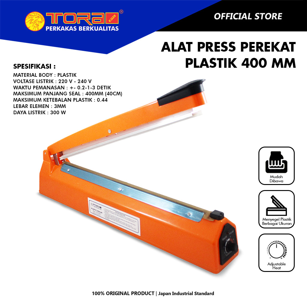 TORA Alat Press Perekat Plastik 400 mm - Mesin Perekat Plastik - Impulse Sealer