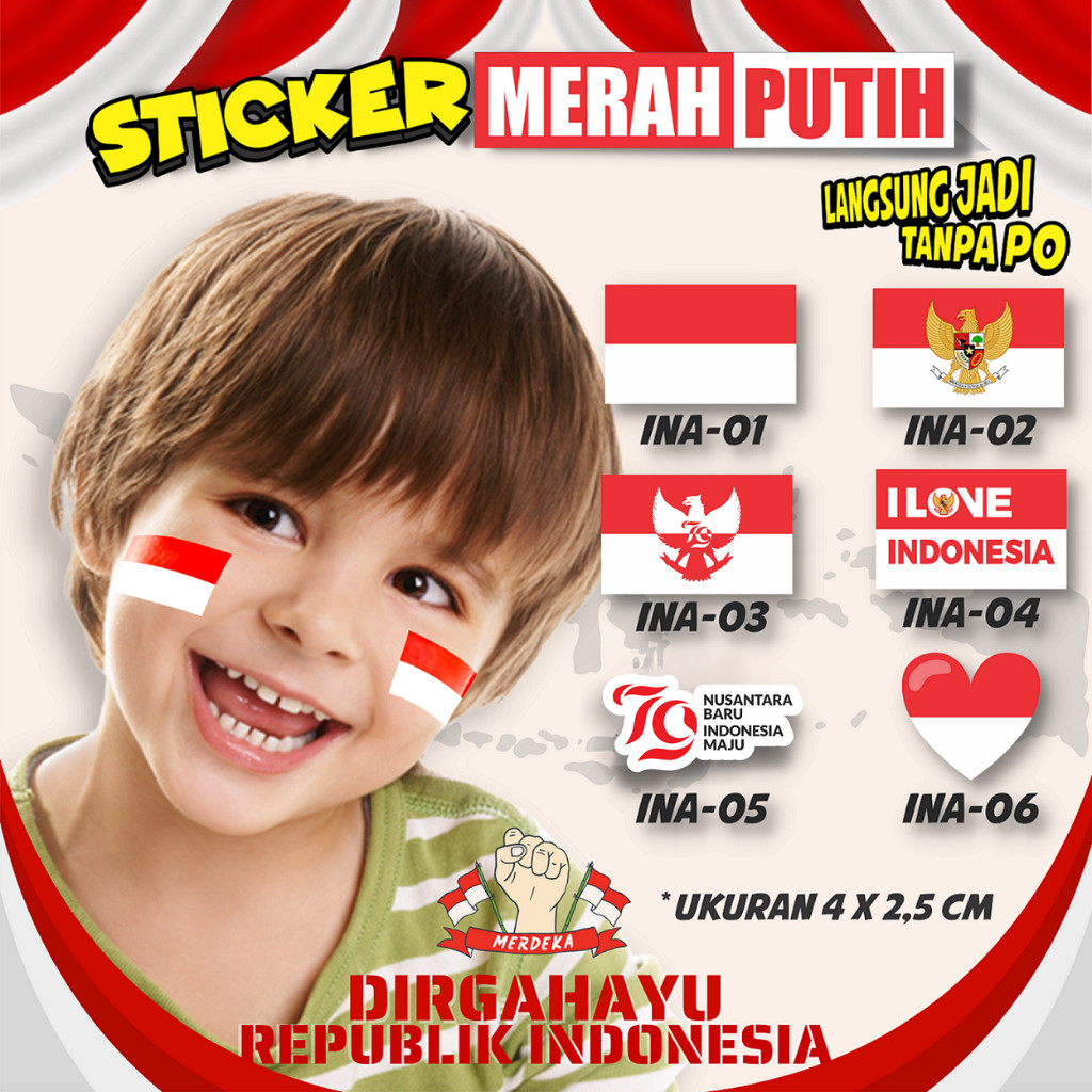 

Stiker Pipi HUT 79 Bendera Merah Putih / Sticker Kemerdekaan Indonesia / Sticker lomba agustusan
