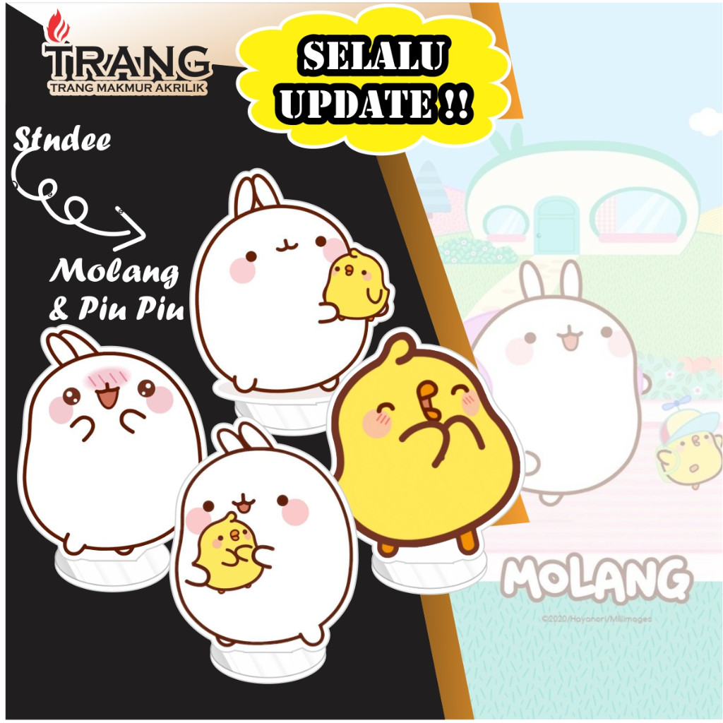 CUCI GUDANG Standee Figure Akrilik Molang & Piu Piu / Standing Action figure Acrylic Molang & Piu Pi