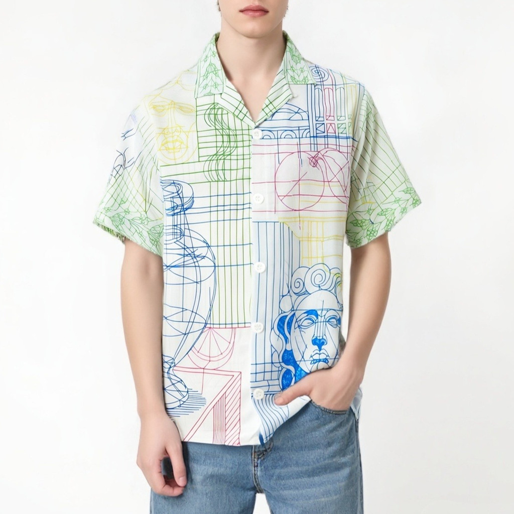 COOLCOOL Kemeja Pantai Kasual Pria Lengan Pendek Putih Longgar