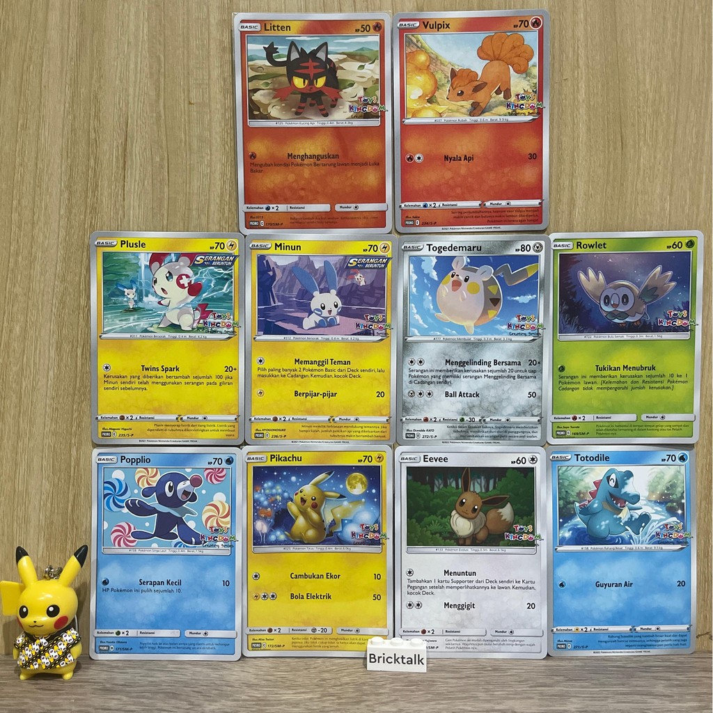 Kartu Pokemon TCG Promo Toys Kingdom Pikachu 172/SM-P, Eevee 174/SM-P , Plusle 235/S-P , Minun 236/S