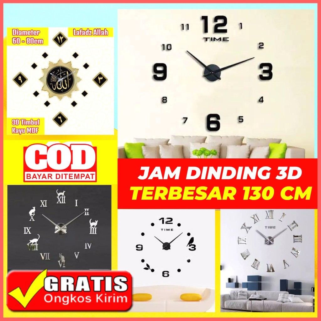 Jam Dinding Besar 130cm Ukuran Super Jumbo | Jam Dinding Tempel Tembok DIY Unik | Jam Dinding Jumbo 