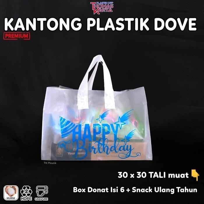 Sale Kantong Plastik SOFT HANDLE 30x30 Motif Happy Birthday Box Hokben Coklat / Snack Ultah - TALI 3