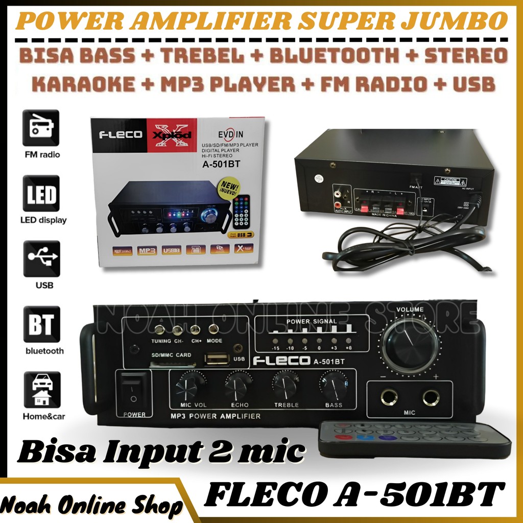 Power Amplifier Bluetooth Fleco Audio Power A-501BT | FLECO A-501BT Bluetooth Karaoke + Mp3 player +