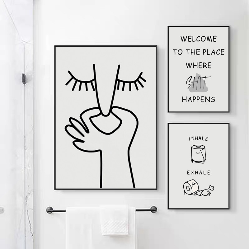 

Abstract Humour Bad Smell Funny Bathroom Poster Black White Prints Canvas Painting Wall Art Pictures WC Toilet Room Decor