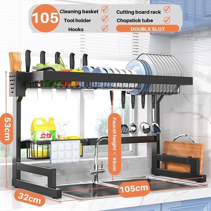 Rak Piring Wastafel Stainless Rak Cuci Piring Anti Karat Dengan Pintu - 105cm 1Lapis