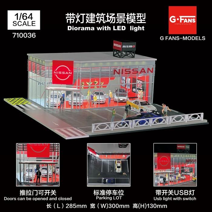 G-Fans Models 1/64 Premium Diorama Diecast Nissan Showroom with LED Light