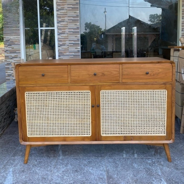 Bufet kayu jati bufet laci rak serbaguna jati rotan