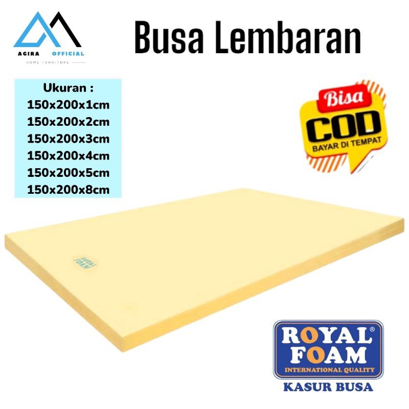 KLIMAUSHOP Busa Royal Foam Lembaran Ukuran 150x200cm Tebal 1cm, 2cm, 3cm, 4cm, 5cm, 8cm Busa Surpet 