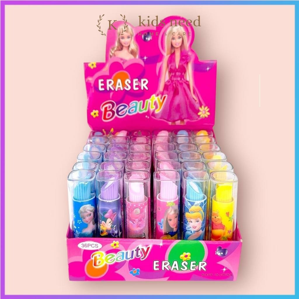 

NEW (1box=36pcs) Penghapus Model Lipstik Lucu Imut / Stick Pensil Lipstik / Eraser Bentuk Lipstik Beauty Warna Warni PREMIUM