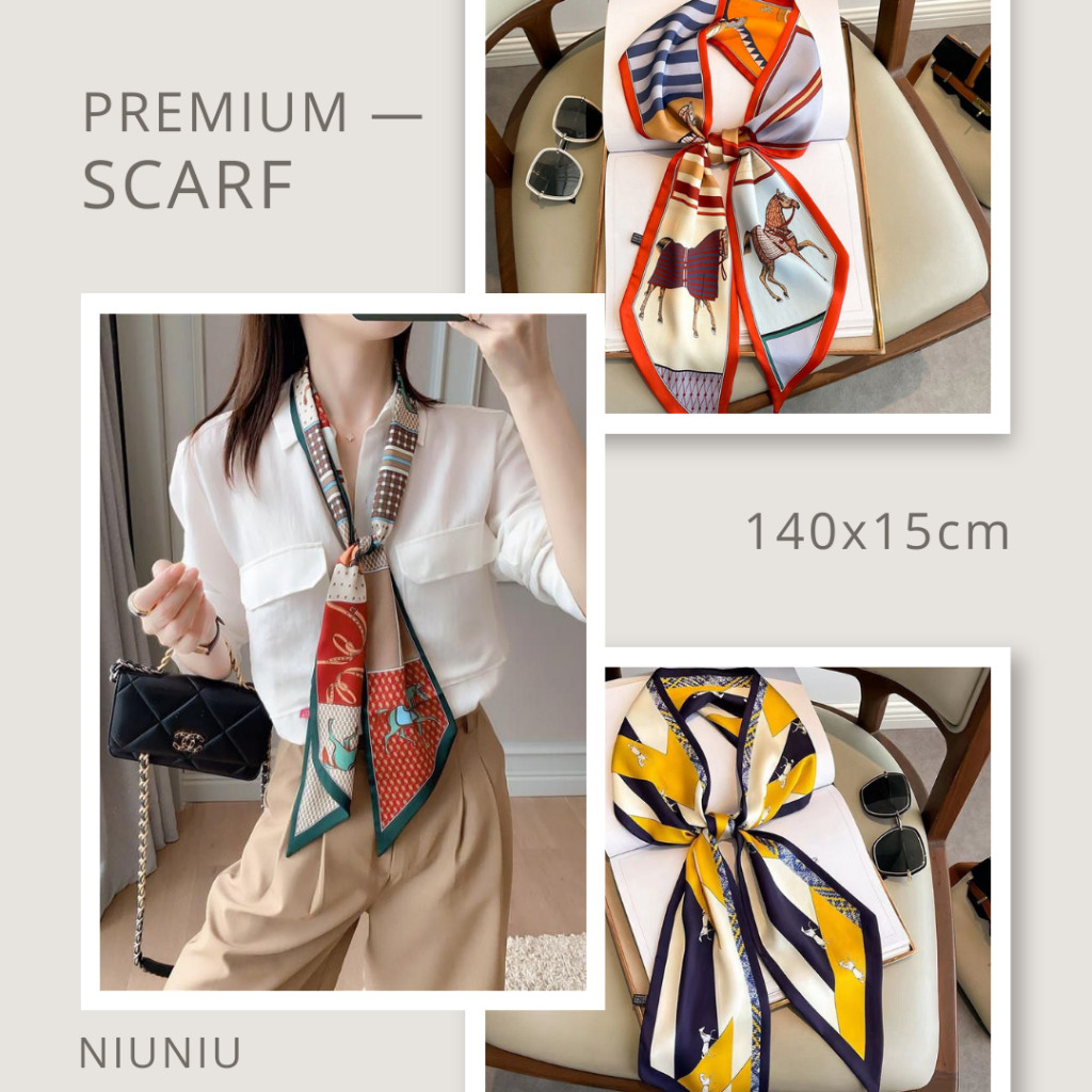 Premium Neck Scarf/Silk Scarf/Scarf Leher Wanita/Motif Kuda